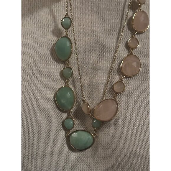 Talbots Semi-Precious Stones Necklace With Gold Chain & Pastel Gem Details - Picture 9 of 10